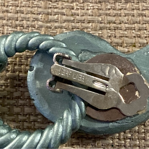 Vintage Jeff Lieb Blue Door Knocker Rhinestone Clip Earrings Designer Runway - Picture 4 of 4